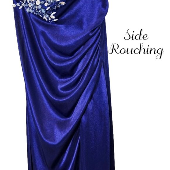 Reign On Bright Navy Blue Satin Speghetti Strap Formal Dress with Rhinestones L - Picture 7 of 9